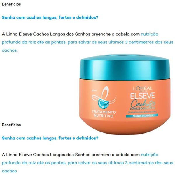 Imagem de Shampoo Condicionador Creme Pentear e Tratamento CACHOS DOS SONHOS 400ML ELSEVE