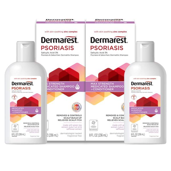 Imagem de Shampoo e Condicionador Dermarest Medicados para Psoríase, Sem Fragrância, Testados por Dermatologistas, 8 oz (Pacote c/ 2)