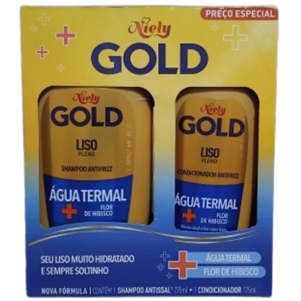 Imagem de Shampoo e Condicionador Niely Gold Liso Pleno Água Termal + Flor de Hibisco