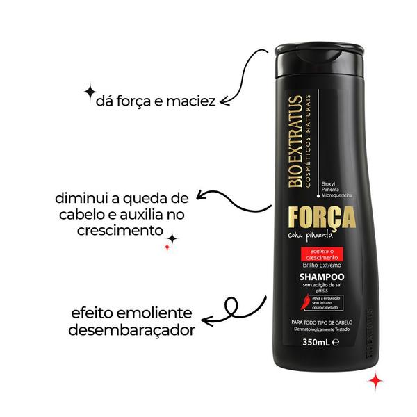 Imagem de Shampoo Força Com Pimenta Bio Extratus 350ml Fortalecimento Crescimento