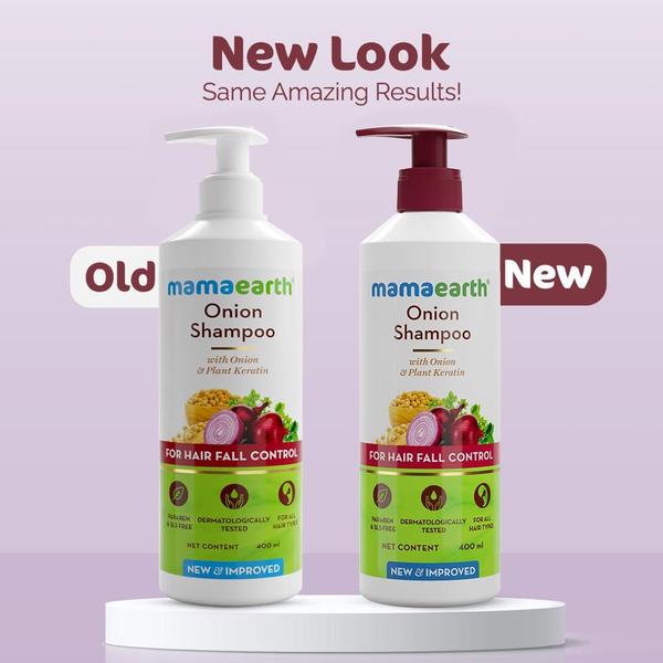 Imagem de Shampoo Mamaearth Onion para crescimento de cabelo 400mL sem SLS e parabenos