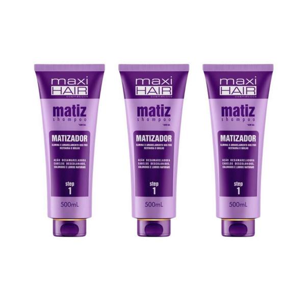 Imagem de Shampoo Maxihair 500Ml Matizador - Kit Com 3Un