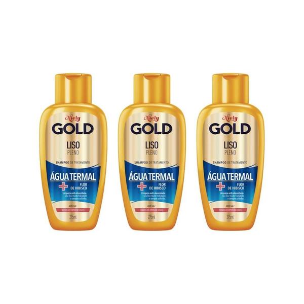 Imagem de Shampoo Niely Gold 275Ml Água Termal Liso Pleno - Kit C/3Un