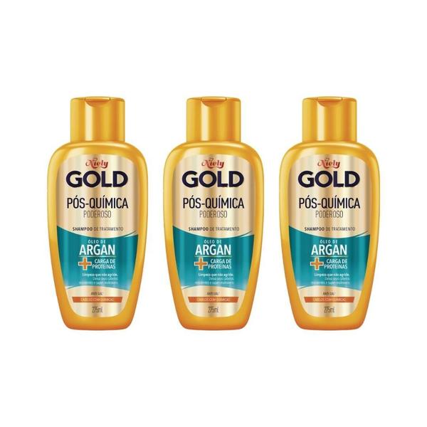 Imagem de Shampoo Niely Gold 275Ml Argan Pos Quimica - Kit C/3Un