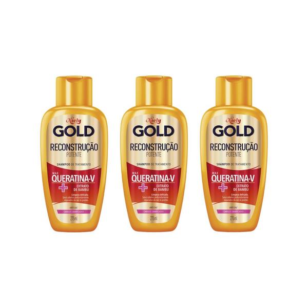 Imagem de Shampoo Niely Gold 275ml Queratina Reparaçao Intensiva - 3un