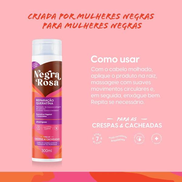 Imagem de Shampoo Reparação Queratina Para Crespas E Cacheadas 300ml Negra Rosa