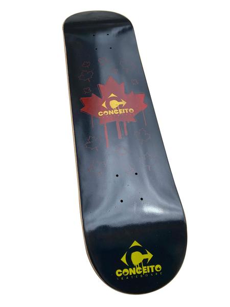 Imagem de Shape maple c decks  skate preto logo amarelo folha vermelha 8.5"