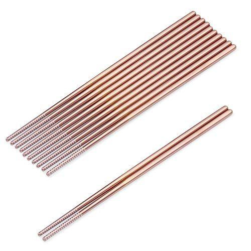 Imagem de SHARECOOK Chopsticks set, 18/10 Aço Inoxidável Metal Chopsticks coreanos, 9,45 polegadas Chopsticks reutilizáveis para o jantar, fácil de segurar (5 pares, ouro rosa)