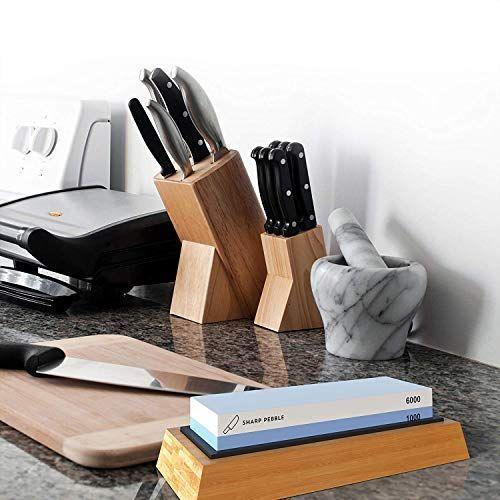 Imagem de Sharp Pebble Premium Whetstone Faca afiando pedra 2 grão lateral 1000/6000 Waterstone-Whetstone Faca Sharpener- NonSlip Bamboo Base & Angle Guide