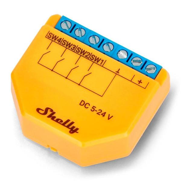 Imagem de Shelly Plus i4 DC Controlador de 4 Entradas Digitais Operado por Wi-Fi para Controle de Ações Laranja