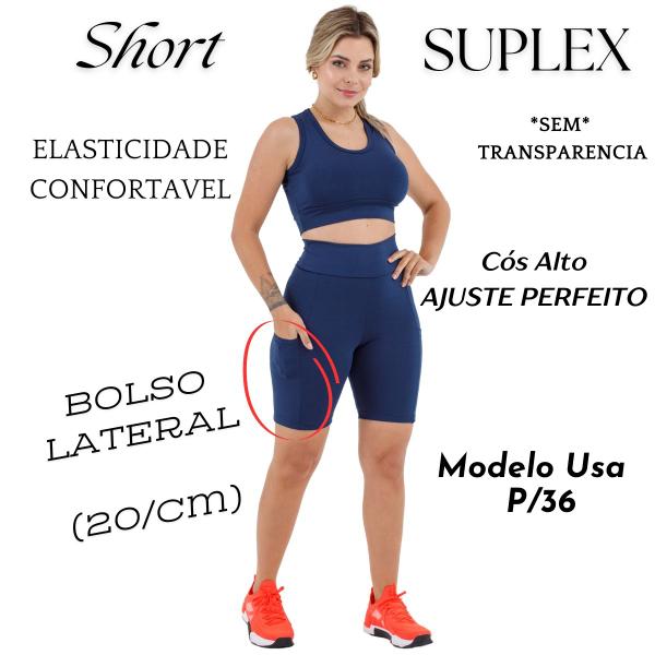 Imagem de Short Esportivo Feminino C/ Bolsos Laterais Suplex Reforçado Slim Fit Academia 3038A