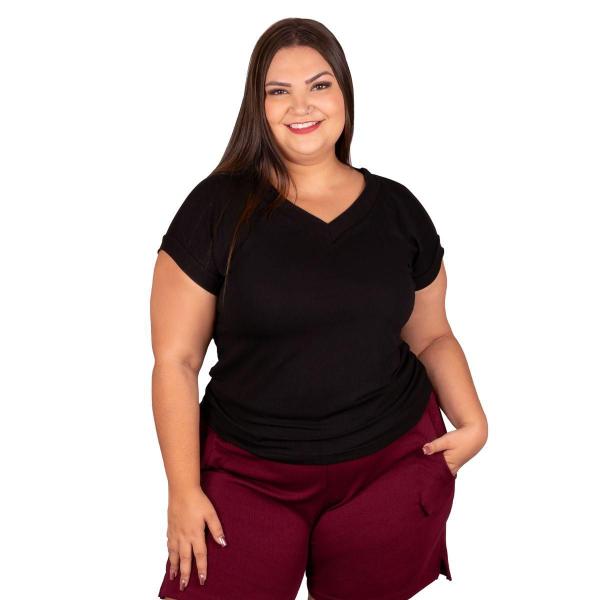 Imagem de Short Feminino Plus Size Bermuda Fitness Academia Caminhada E Blusa Blusinha Lisa Basica Gola V