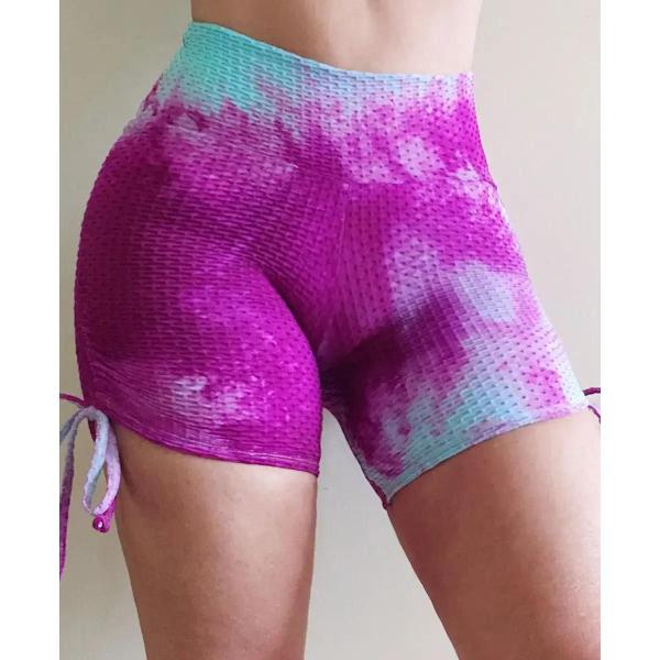 Imagem de Short Fitness de Jacquard Empina Bumbum Tie Dye Roxo e Verde