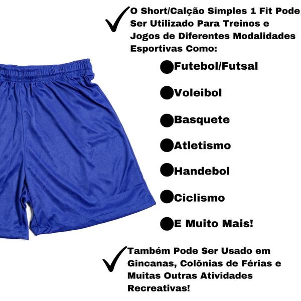 Imagem de Short Futebol Calção Bermuda Treino Jogo Azul 1 Fit