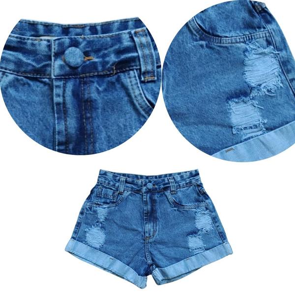 Imagem de Short Jeans Barra Dobrada Short Jeans Feminino Cintura Alta