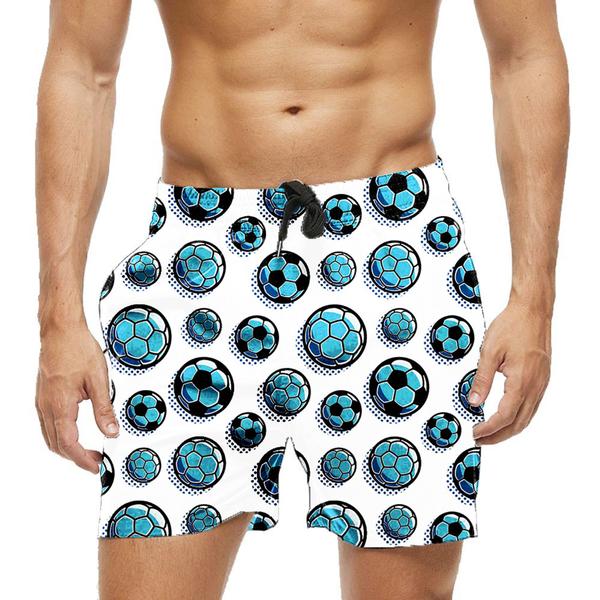 Imagem de Short Praia Shorts Banho Bermuda Verão Bola Futebol Cartoon Blue Azul 1311