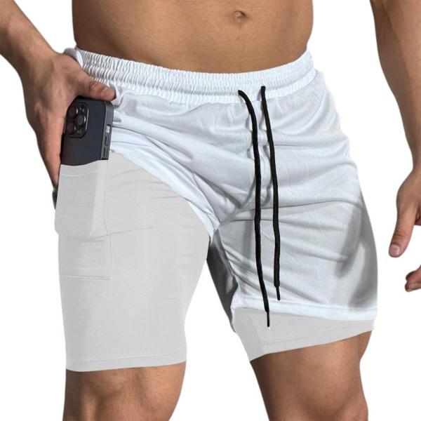 Imagem de Short Treino Dry Fit Térmico 2 em 1 com Bolso para Celular e Porta-Toalha Calção Fitness Academia