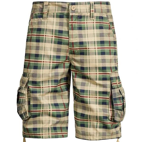 Imagem de Shorts Cargo Masculinos Soltos - Algodão, Xadrez, Confortáveis para Verão e Esportes