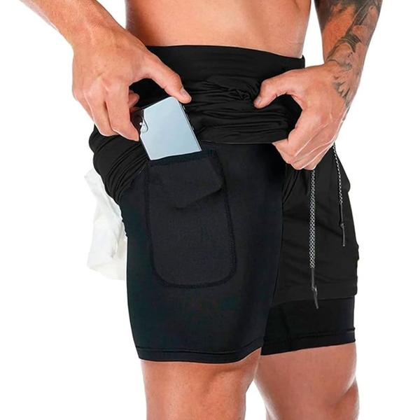 Imagem de Shorts Corrida Masculino Bolso Celular Bermuda Compressão