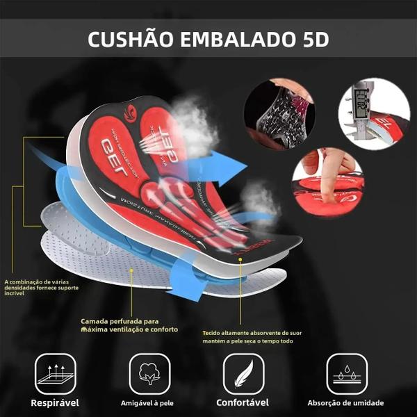 Imagem de Shorts de Ciclismo Masculino com Gel 5D e Bolso Traseiro