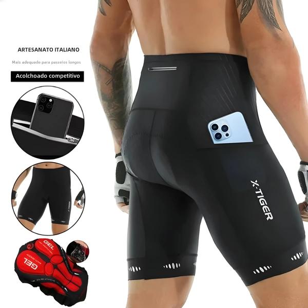 Imagem de Shorts De Ciclismo Respiráveis Acolchoados Em Gel Masculino Com Bolso Traseiro Para Andar De