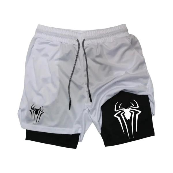 Imagem de Shorts de Compressão Esportivos Masculinos Y2K - Design 2 em 1 com Estampa de Aranha