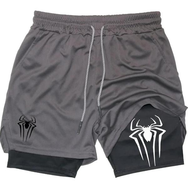 Imagem de Shorts de Compressão Esportivos Masculinos Y2K - Design 2 em 1 com Estampa de Aranha