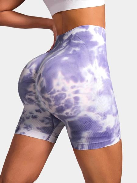 Imagem de Shorts Feminino De Cintura Alta Sem Costura Push up Tie Dye Yoga Calças De Ciclismo De Ginástica De