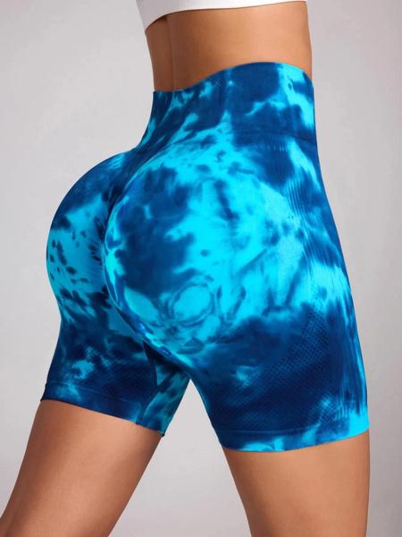 Imagem de Shorts Feminino De Cintura Alta Sem Costura Push up Tie Dye Yoga Calças De Ciclismo De Ginástica De