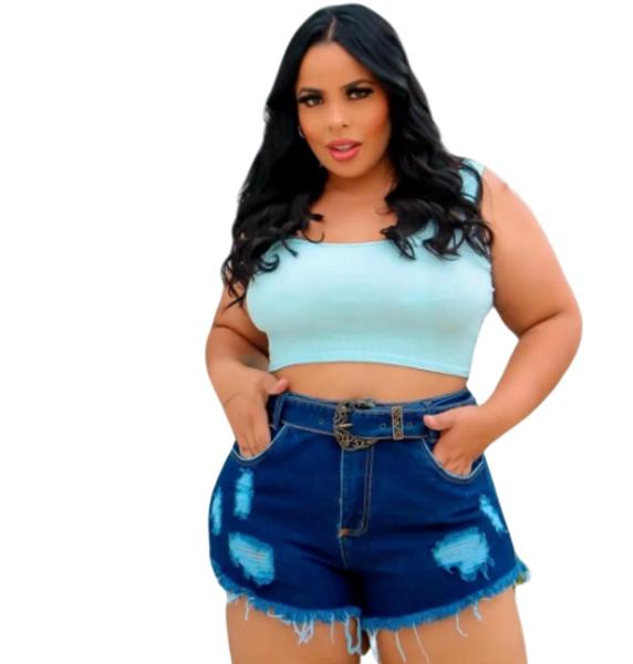 Shorts Jeans Feminino Com Detalhe Desfiado Curto Elegante Premium
