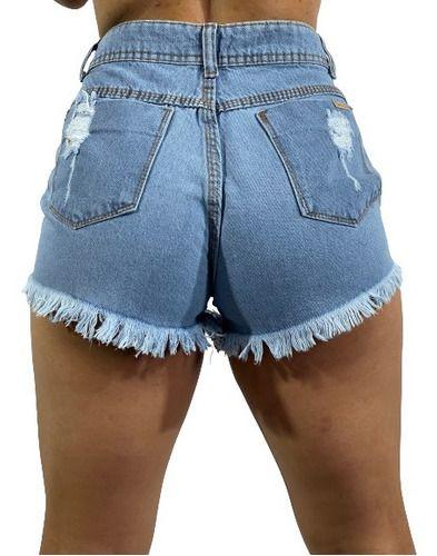 Imagem de Shorts Jeans Hot Feminino Cintura Alta Desfiado C37