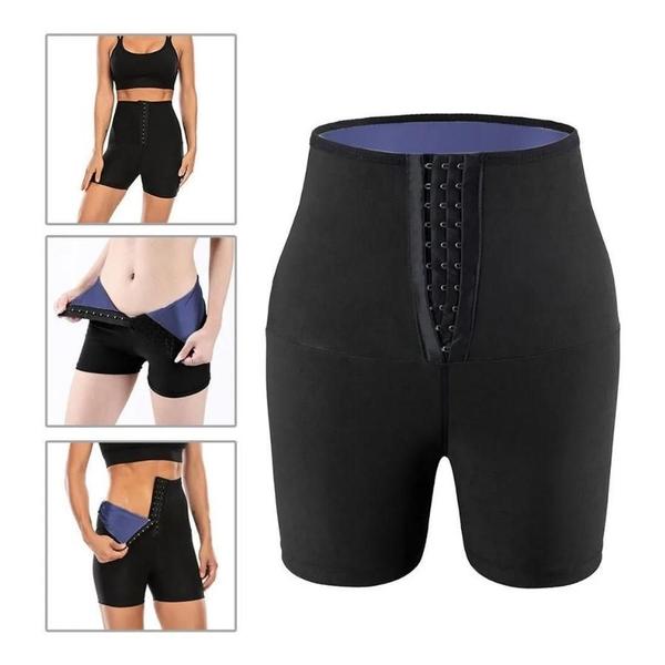 Imagem de Shorts Sauna Quente Para Modelagem De Cintura Alta Queimar Gordura Conchetes