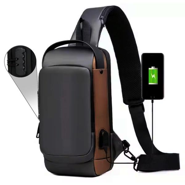 Imagem de Shoulder Bag Masculina Transversal USB Cadeado Seguro