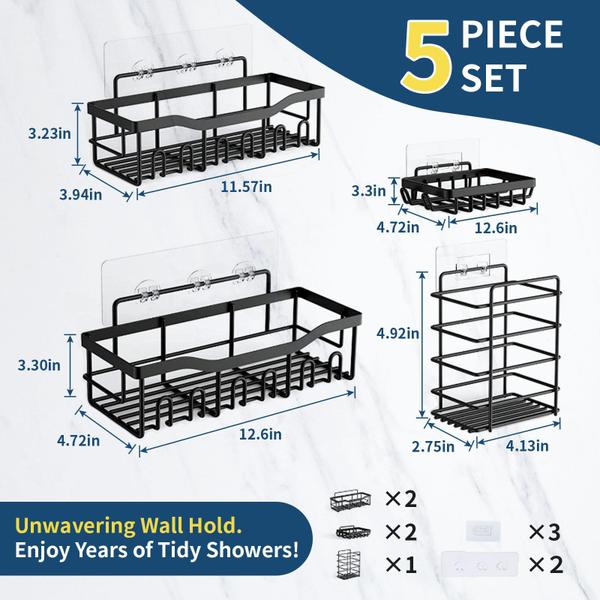 Imagem de Shower Caddy Zyerch em aço inoxidável, pacote com 5 acessóri