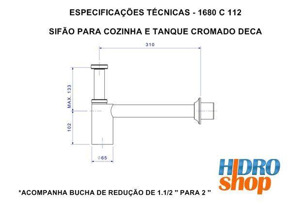 Sifão Cromado Deca para Cozinha e Tanque 1.1/2 - 1680C112 Imagem de Sifão Cromado Deca para Cozinha e Tanque 1.1/2 - 1680C112