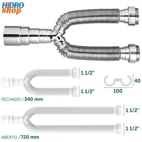 Imagem de Sifão Duplo Extensivo 1.1/2" Cromado 720mm - 031601