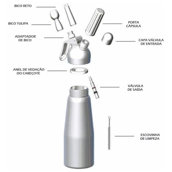 Imagem de Sifão Garrafa Para Chantilly Preta 500ml + 10 Ampolas - FPRO