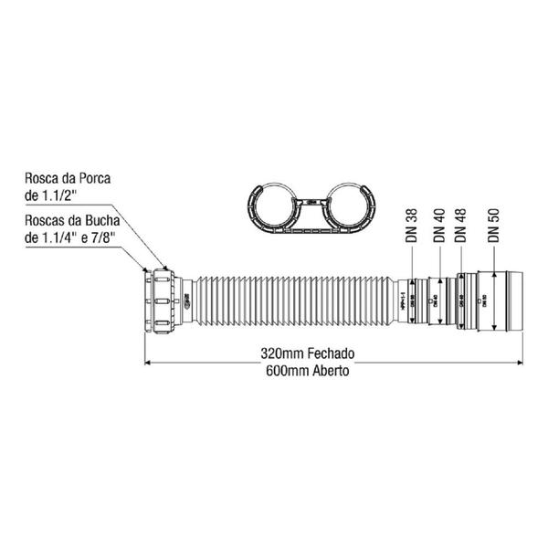 Imagem de Sifão Multiuso Flexível Universal Para Pia Cubas Tanque 60Cm