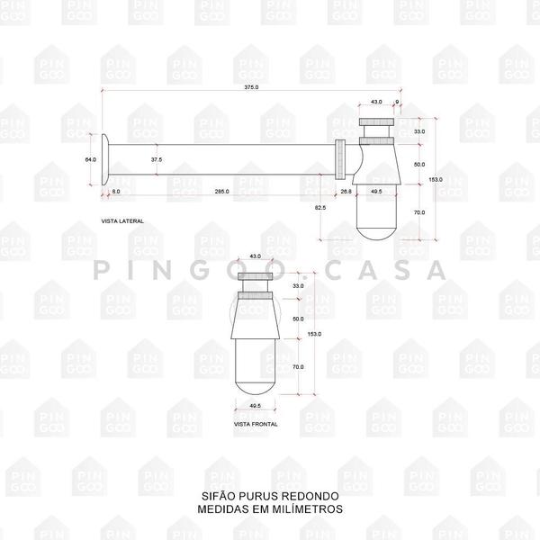 Imagem de Sifão para cuba e Pia de de banheiro Purus pingoo.casa - Cromado