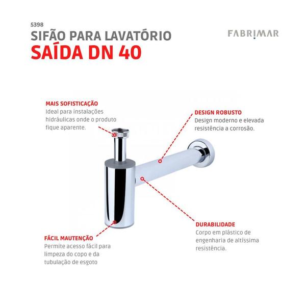 Sifão Para Lavatório 1x1 1/2x30 Saida Dn 40 Fabrimar Imagem de Sifão Para Lavatório 1x1 1/2x30 Saida Dn 40 Fabrimar