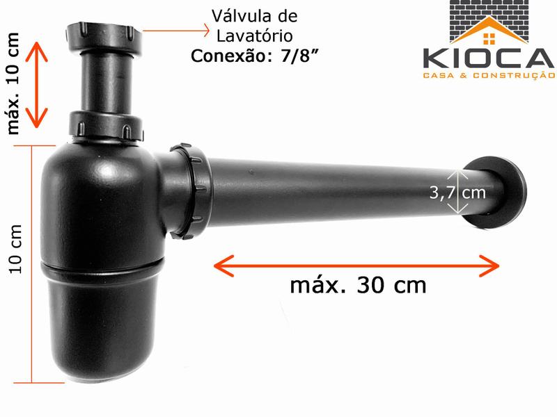 Imagem de Sifão para Lavatório Black Preto Fosco 100% Metal 30cm