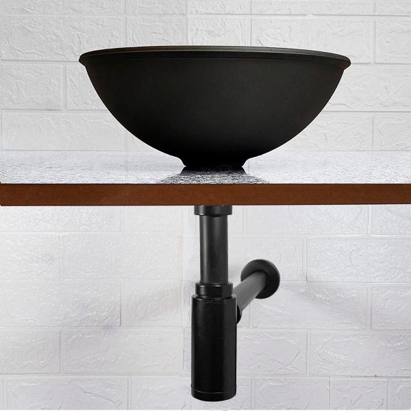 Imagem de Sifão Para Lavatorio Preto 1 1/4 Inox 304 Copo Metal Lavabo Pia Suspensa Cuba Aparente Banheiro Sifao Copo Quadrado De Parede Lavabo Metal Black Fosco