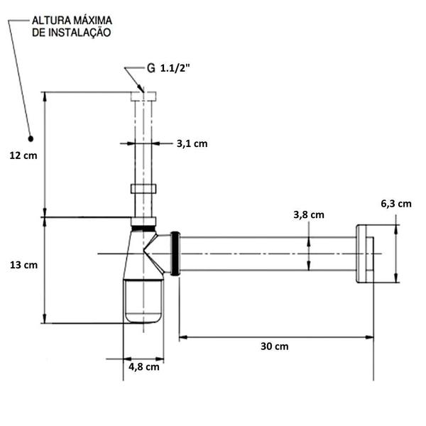 Imagem de Sifão Pia Cozinha Americana Metal Cromado 1.1/2 X 1.1/2''