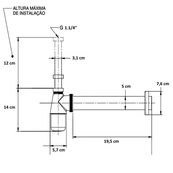 Sifão Pia Tanque Lavanderia Metal Cromado 1.1/4 X 2'' Pol. - ALPHA HIDROMETAIS Imagem de Sifão Pia Tanque Lavanderia Metal Cromado 1.1/4 X 2'' Pol.