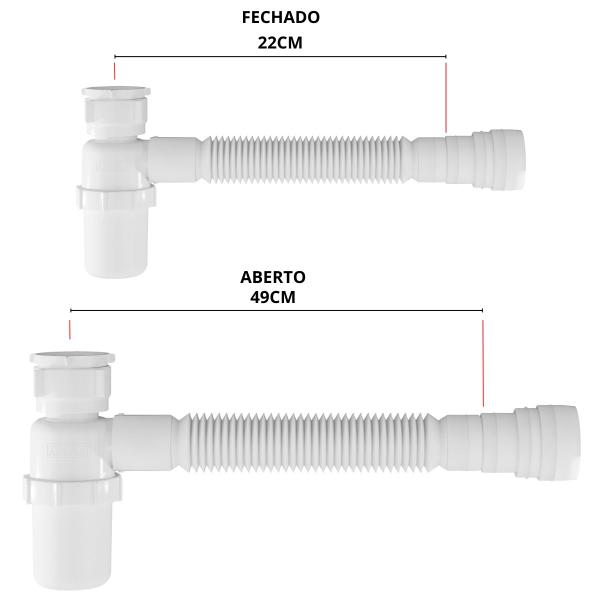 Imagem de Sifão Sanfonado Com Copo 49cm Branco  Astra  Kit C/ 3 Un