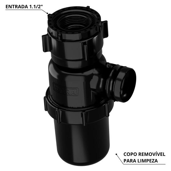 Imagem de Sifão Sanfonado Com Copo 49cm Preto  Astra