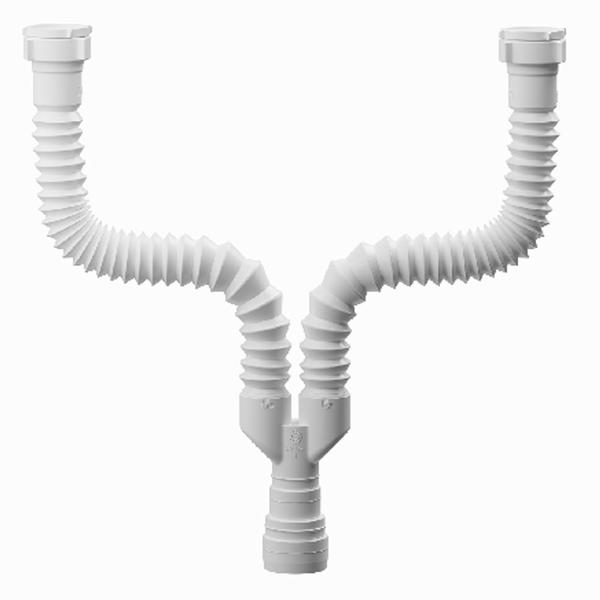 Imagem de Sifão Sanfonado Duplo Universal P/ Pia Dupla Branco Astra