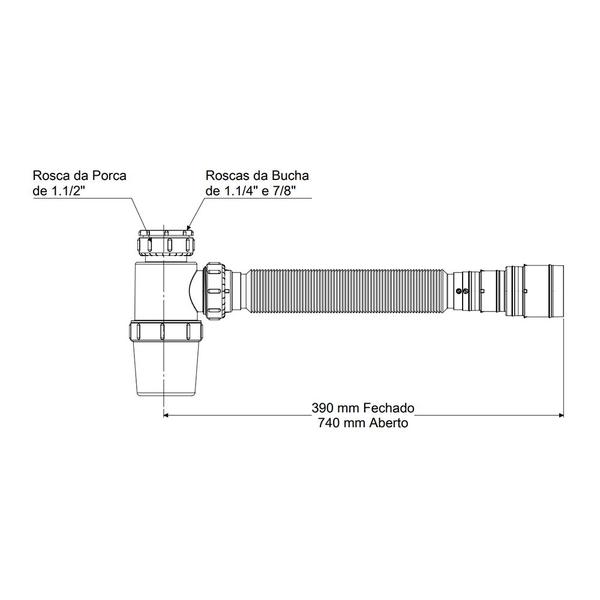 Imagem de Sifão Sanfonado Extensível Censi com Copo Horizontal 74cm Branco