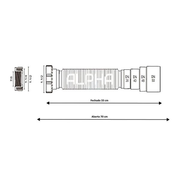 Imagem de Sifão Sanfonado Extensivo Universal Branco - Pia Cuba Tanque