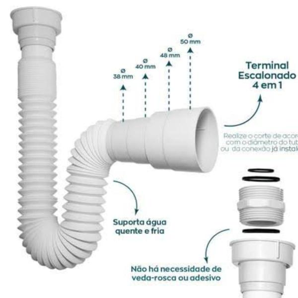 Imagem de Sifão Sanfonado Flexível 1,5 Metros + Válvula 7/8 Lavatório